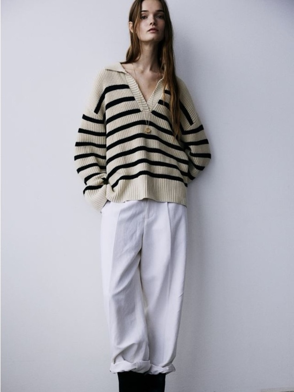 Polo rib-knit stripes Sweater
